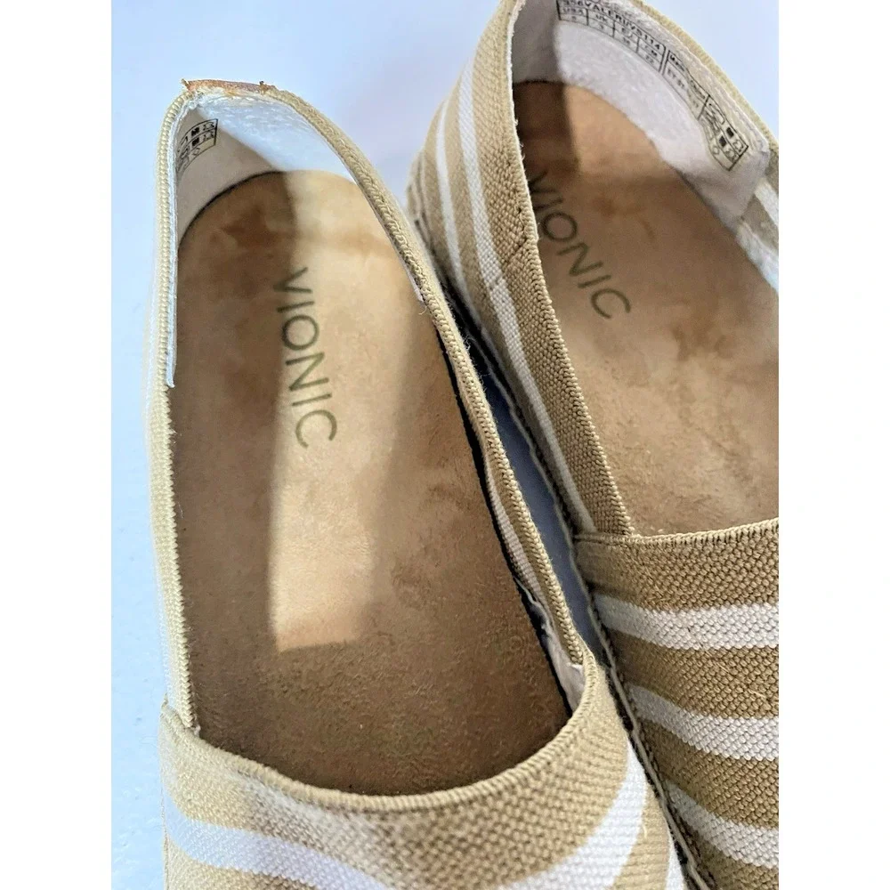 Vionic Espadrille Women's Size 5 Tan Cream Striped 356 Valeri Slip-On Flat EUC!!